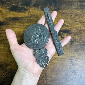 Hans Jensen Denmark Hand Mirror Comb Holder Vanity Set Repousse Silver Plated